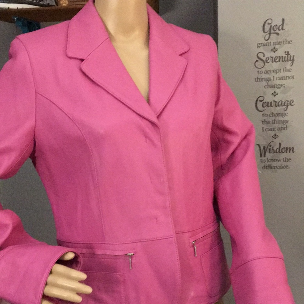i.e. petite Slight Peplum Pink Leather Jacket